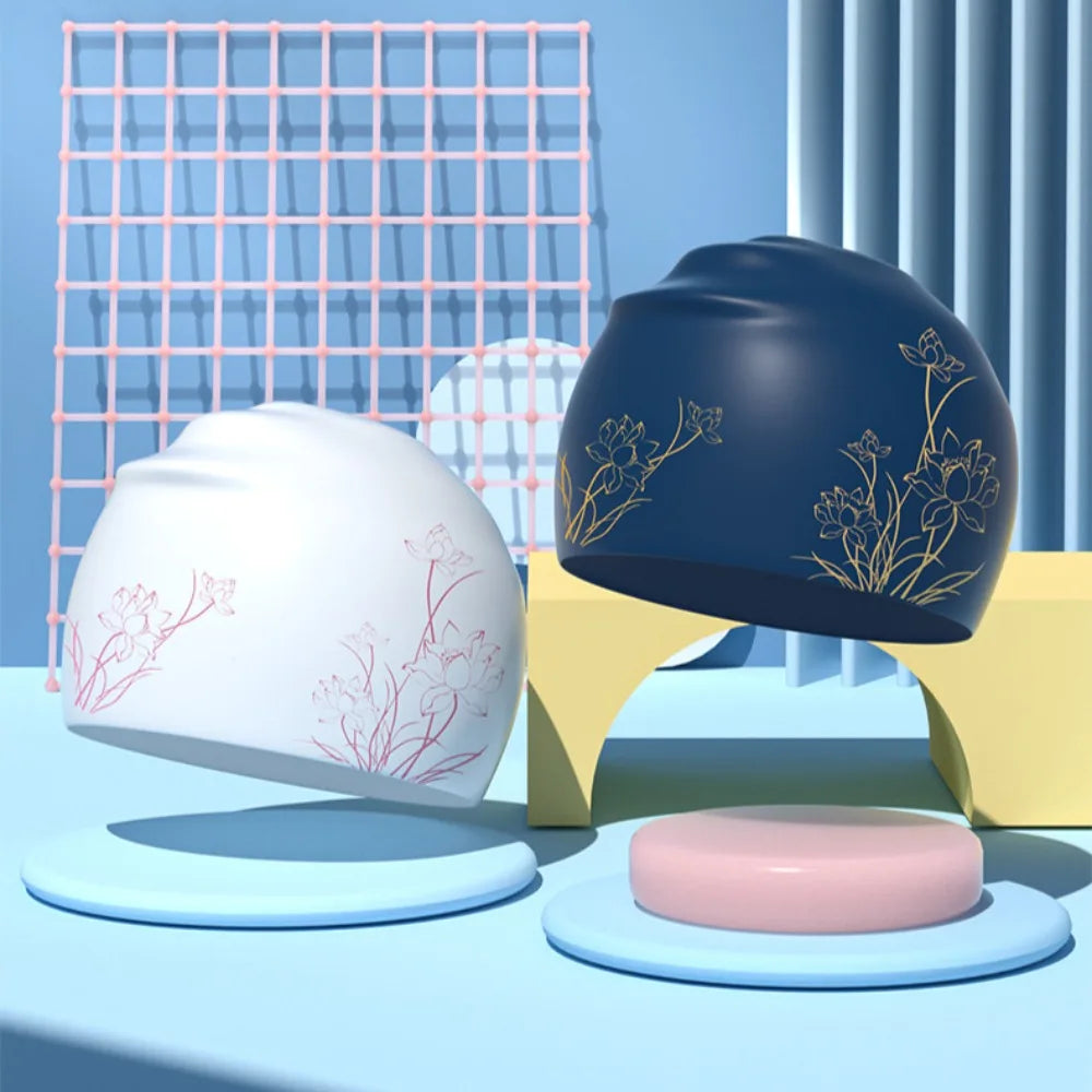 Nón Bơi Silicone Nữ Hoa Sen Chống Nước Bảo Vệ Tóc Tai