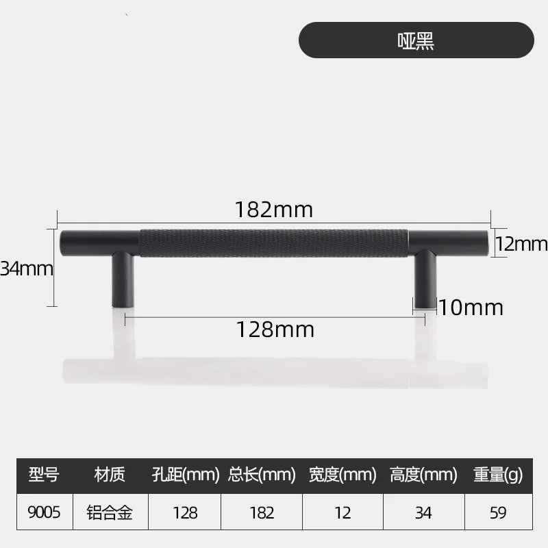 Long Knurled Handle Kitchen Cabinet Door Handles Drawer Pulls Aluminum Alloy T Bar Bedroom Knobs Wardrobe Furniture Hardware