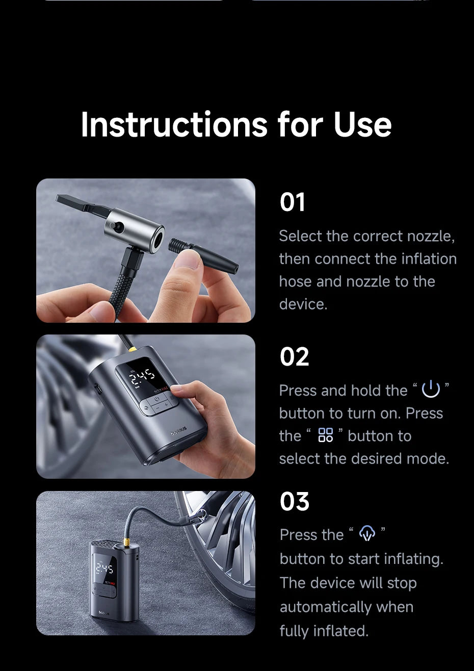 Baseus Wireless Car Air Pump Portable Air Compressor for Car Motorcycles Bicycle Electric Tire Inflator with LCD Digital Display - Daisan Mart