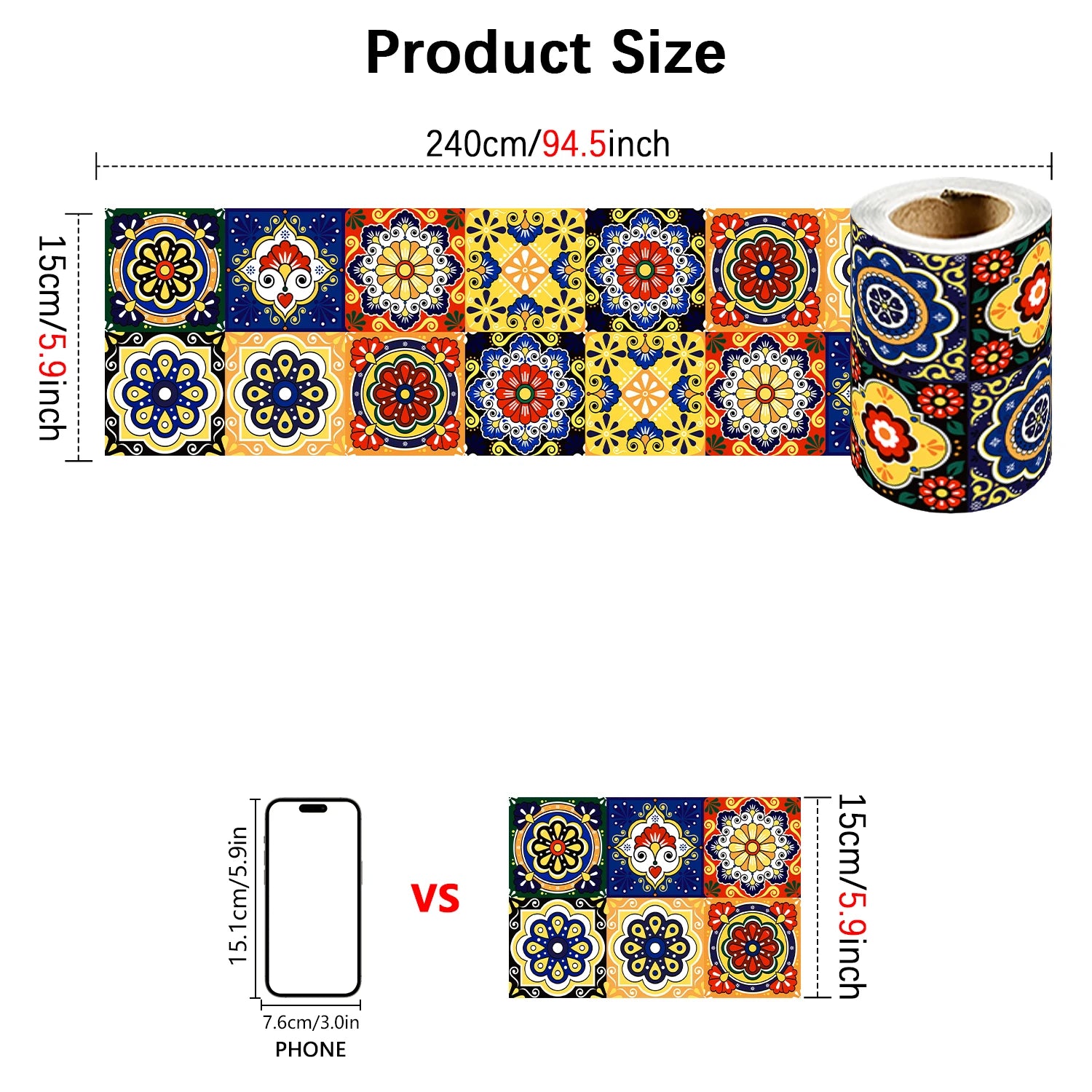 Colorful Mandala Pattern Ceramic Tile Wall Sticker Kitchen BackSplash Bathroom Waterproof Peel &amp; Stick Home Decor Art Wallpaper