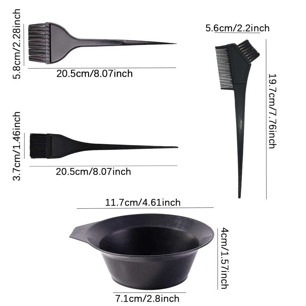 Bộ 4 dụng cụ nhuộm tóc: bát, chổi, cọ, que trộn