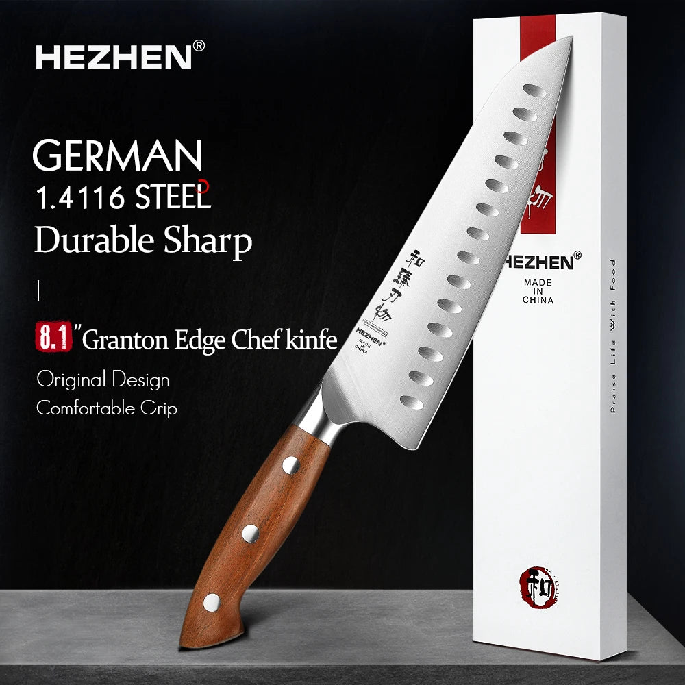 HEZHEN Kitchen Knife 8.1 Steel Blade High Quality Red Wood Handle