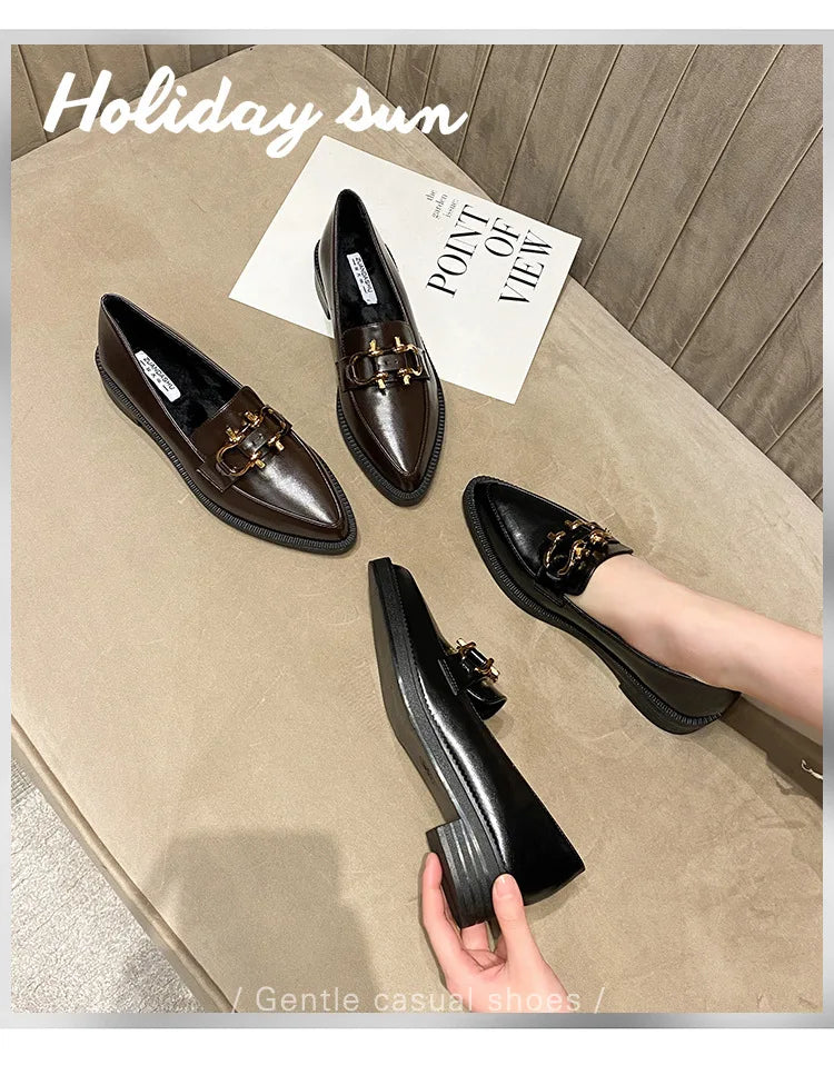 Women's Pointed Toe Chain Platform Slip-on Loafers