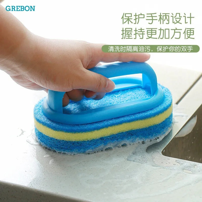 Tile Wall Sponge Cleaning Brush Bathroom Mold-resistant Long Handle Sponge Scrubber Kitchen Stove Pot Pan Dish Washing Brush
