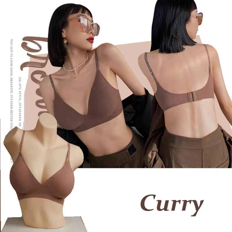 Sexy women's bra without underwire, deep V neck, personality straps