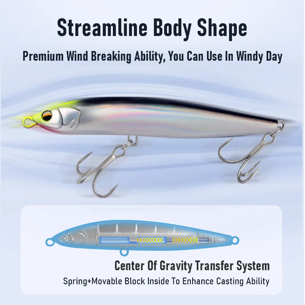 Kingdom Sinking Pencil Lure 140mm 54g Long Casting Saltwater Artificial Stickbait Hard Wobblers Seabass Trolling Jerkbait