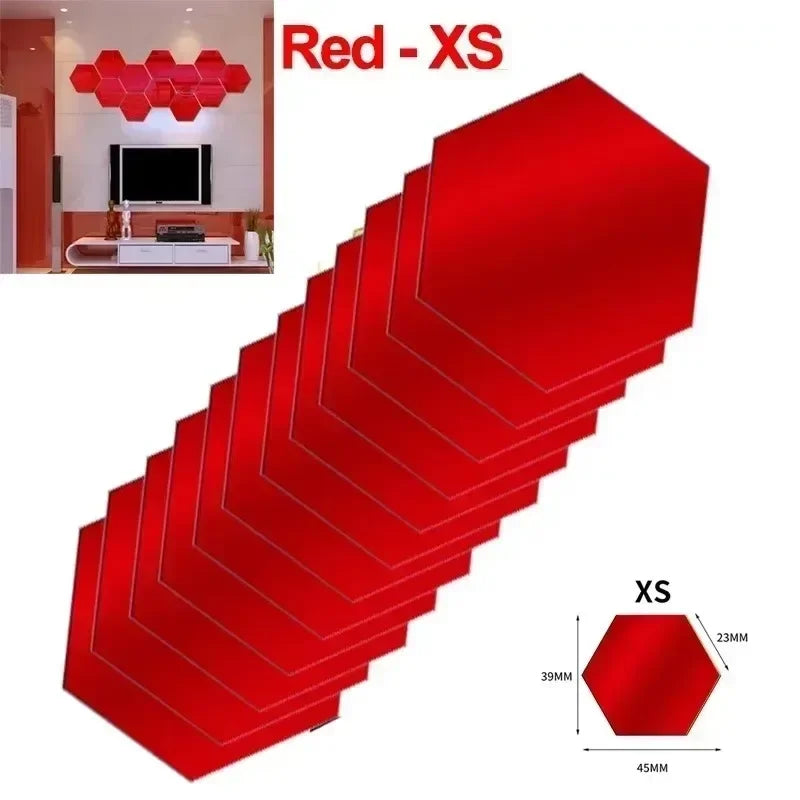 120/6pcs 3D Mirror Wall Sticker Hexagon Acrylic Self Adhesive Mirror Stickers Art Wall Decal Mosaic Tiles DIY Home Bedroom Decor