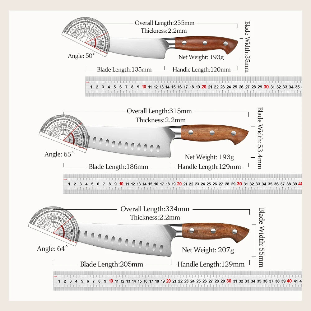 HEZHEN Kitchen Knife Set 1.4116 Steel High Quality Red Wood Handle