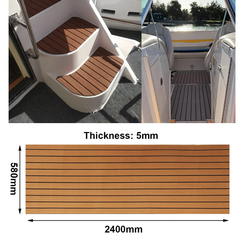 580x2400x5mm EVA Foam Faux Teak Boat Decking Mat Brown Deck Sheet Yacht Flooring Anti Skid Mat Self Adhesive Vehicle Pad - Daisan Mart