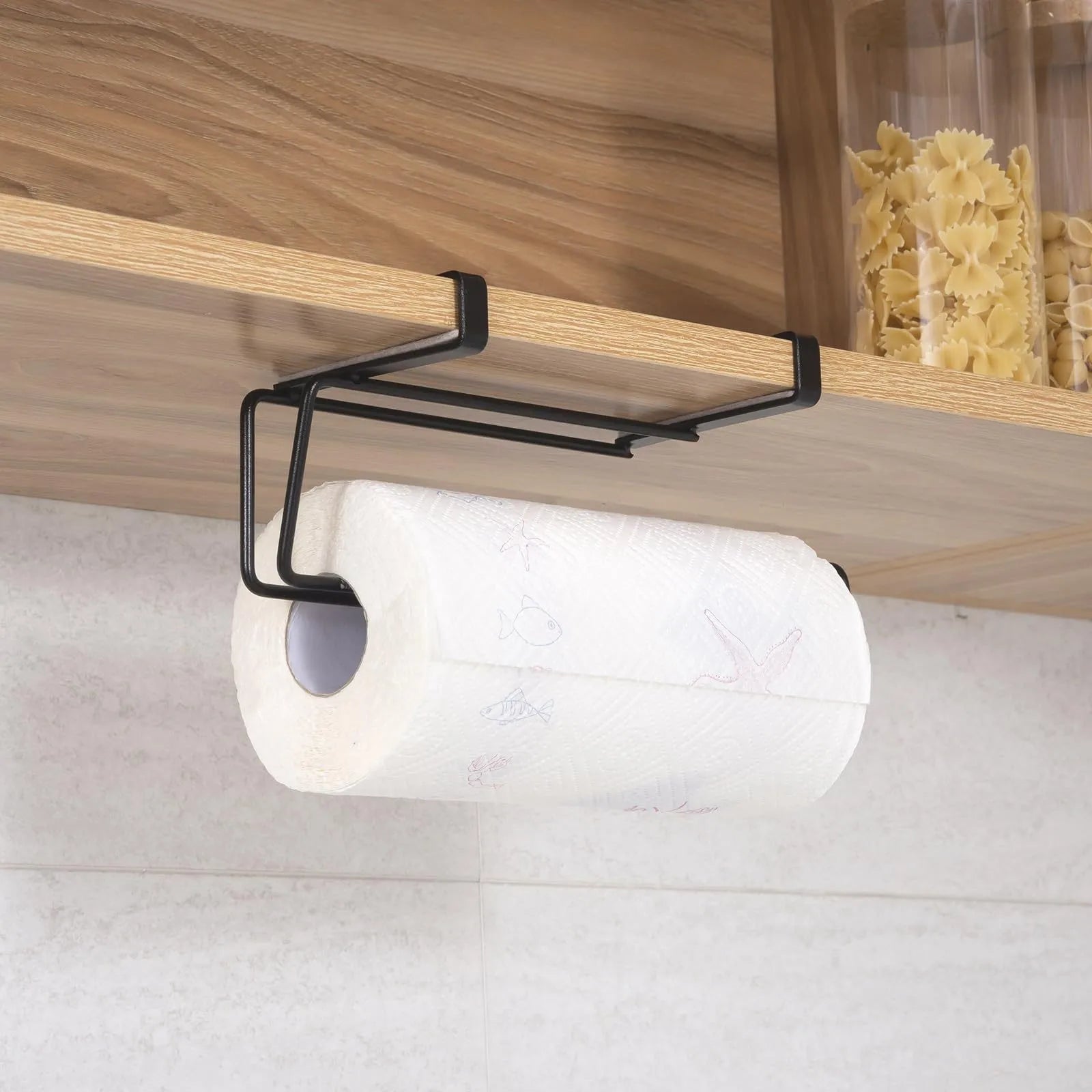 Black Cabinet Door Paper Towel Holder Kitchen Cabinet Seamless  Paper Towel Holder Metal Crafts Punch-Free Easy To Install - Daisan Mart