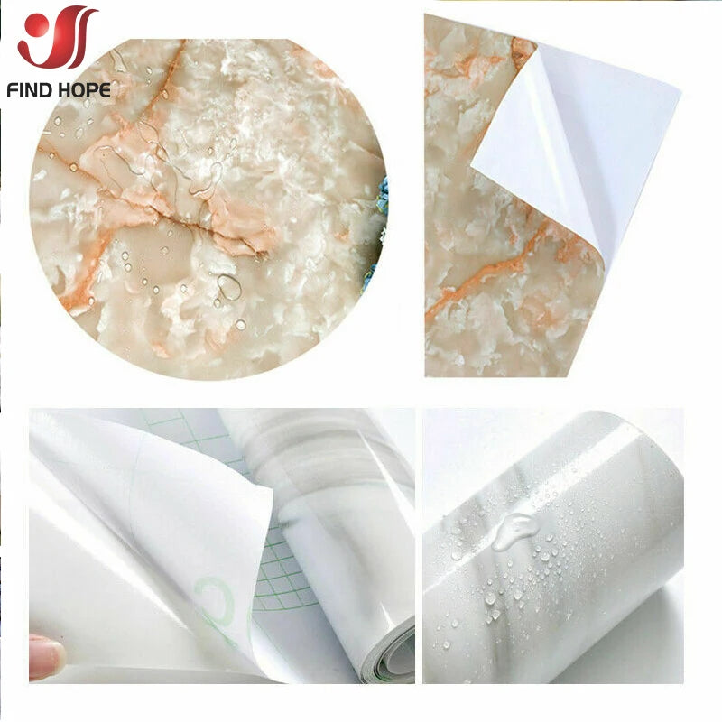 15x 39in Marble Self Adhesive Wallpaper Vinyl Film Wall Sticker Bathroom Kitchen Cupboard Room Decoration Sticky Paper Decal DIY