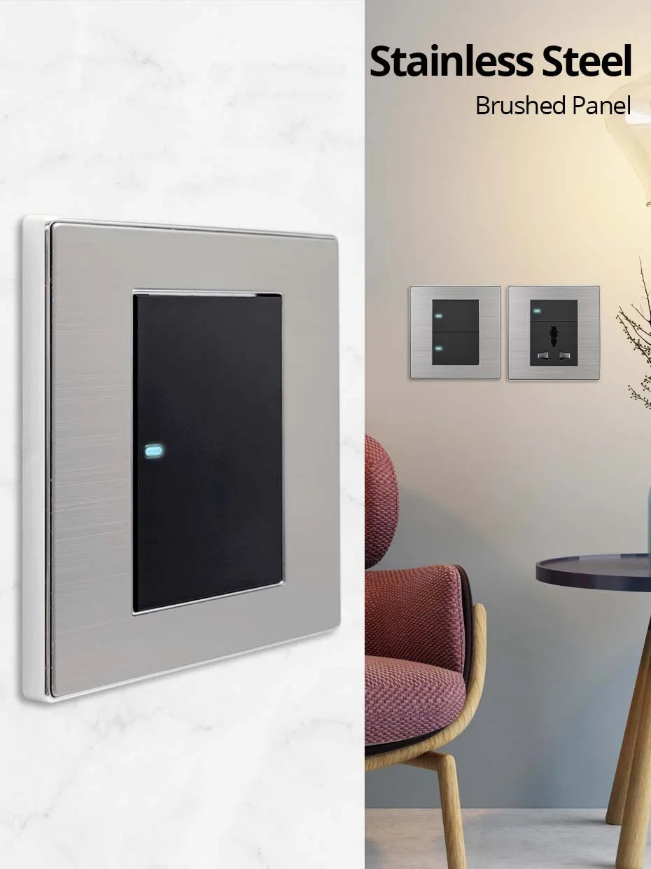 Công tắc đèn âm tường 2 chiều, thép không gỉ, LED.