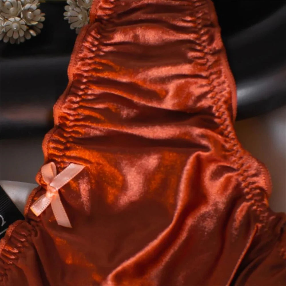 Sexy Elastic Silk Lace Panties Bow Ruffle Big Size Women