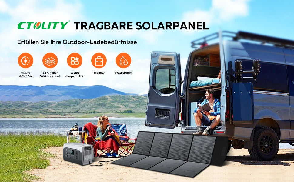 CTOLITY 400W Portable Solar Panel SP400 41V 9.8A Foldable Solar Charger Folding Bag Outdoor Power Supply RV, Camping, Off-Grid