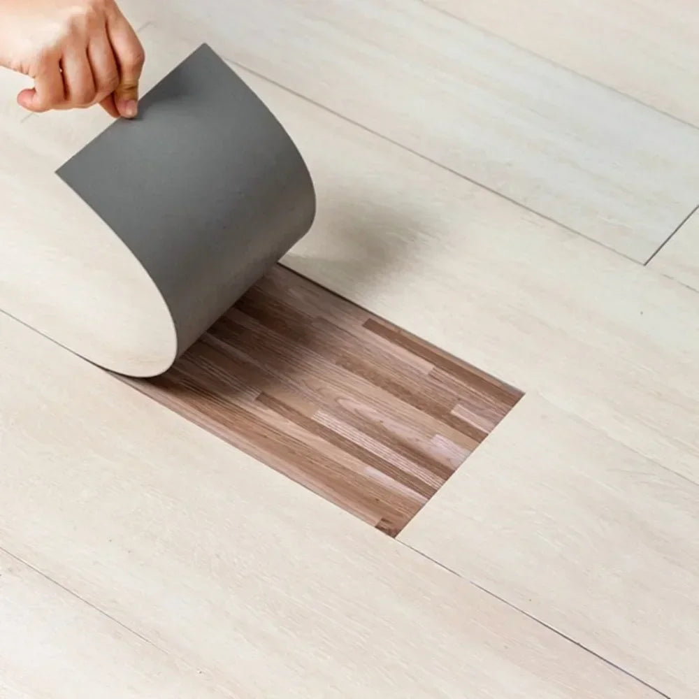 Self Adhesive PVC Wood Grain Floor Waterproof and Wear-resistant Balcony, Bathroom, Household Kitchen Floor Tiles 91X15CM