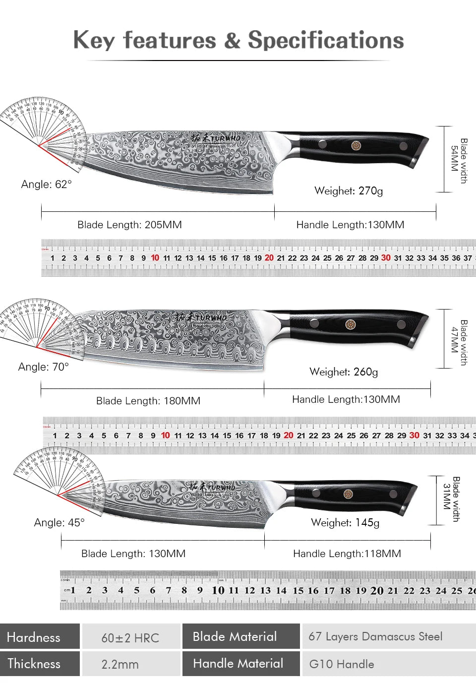 Bộ Dao Bếp Nhật 67 Lớp Damascus VG10 Siêu Bền