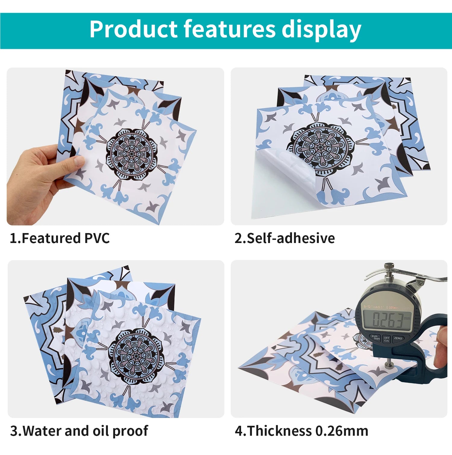 24 Pieces of Moroccan Style PVC Waterproof Self-Adhesive Wall Stickers, Peel and Stick on Living Room and Bedroom Tile Stickers