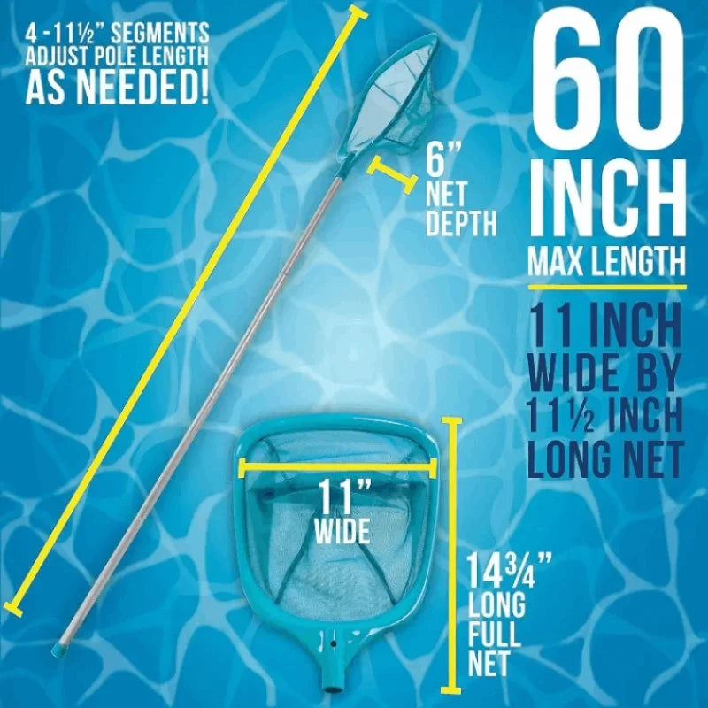 Metal Pole Pool Leaf Skimmer Net - Durable Rake for Fine Debris in Inground/Above Ground Pools, Spas, Hot Tubs