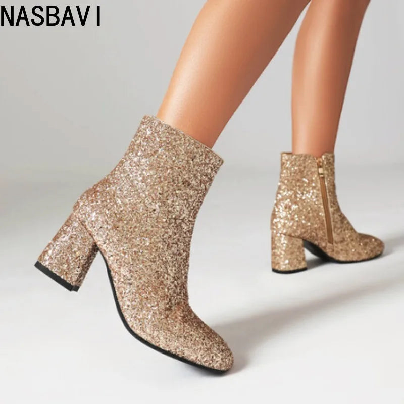 Nữ Hoàng: Bốt Cổ Ngắn Sang Trọng Đính Vàng Bạc - Daisan Mart