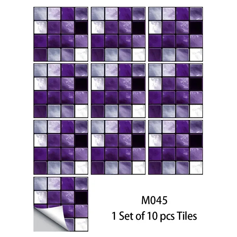 10pcs/set Marble Mosaic Tiles Wall Sticker Transfers Flat Covers for Kitchen Bathroom Stitching Stickers Self-adhesive Removable