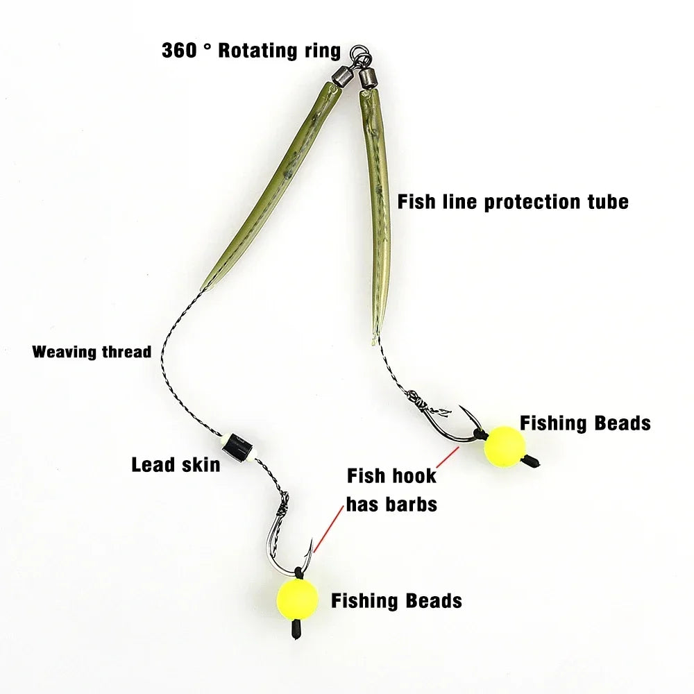 MNFT 3Sets Carp Fishing Rigs with Ready-Made Hair Hooks Size 3#-10# Pesca Hook Fishing Lure Tackle for Carp Fishing