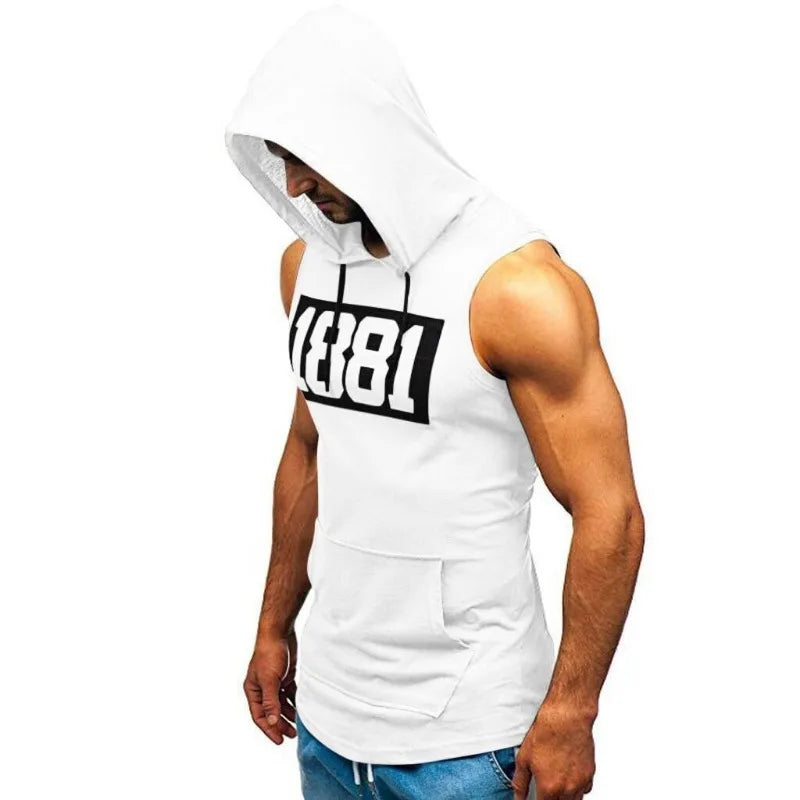 Men's Sleeveless Gym Tank Top with Hood and Pockets