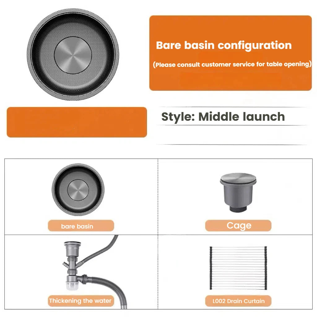 Mini Stainless Steel Kitchen Sink Wash Vegetable and Dish Basin Household Scratch Resistance Bar Balcony Round Small Single Slot - Daisan Mart