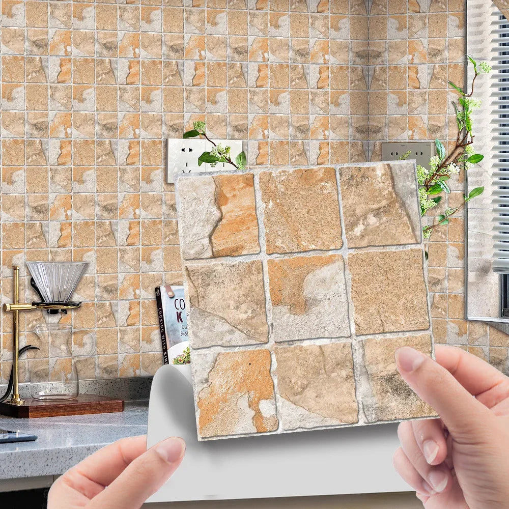 10pcs/set 3D Mosaic Tiles Sticker Self Adhesive Waterproof Wall-Tiles for Kitchen Bedroom Bathroom Walls Backsplashes Decoration