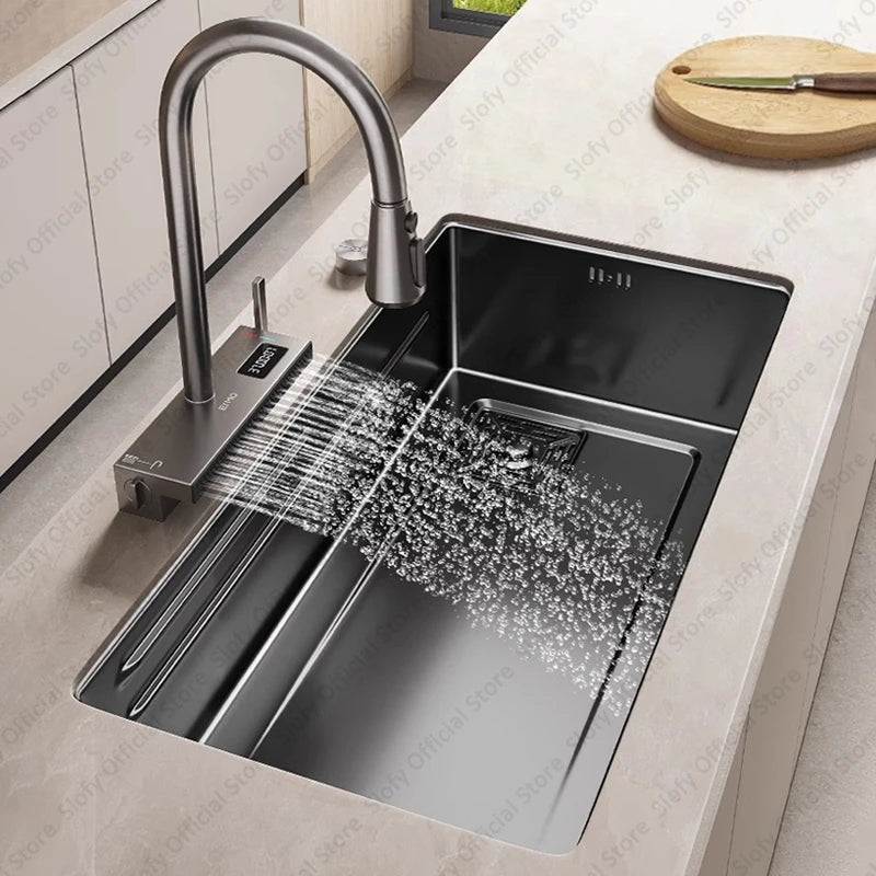 304 Stainless Steel Kitchen Sink Black Single Bowl Thickened Material Wear-Resistant Vegetable Workstation Drainage Accessories - Daisan Mart