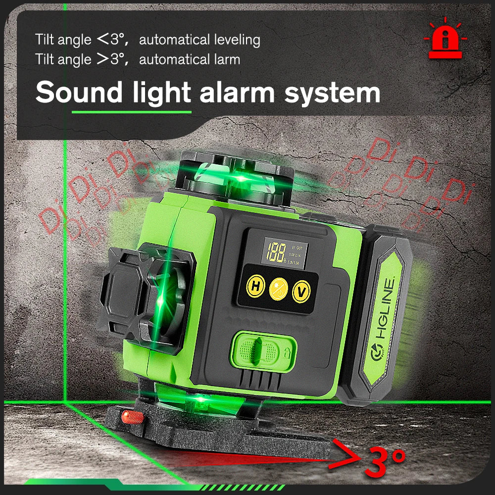 HGLINE 16 Lines 4D Laser Level APP Remote Control Rechargeable Self-leveling 360 Green Line leveling 6000mAh Big Li-ion Battery