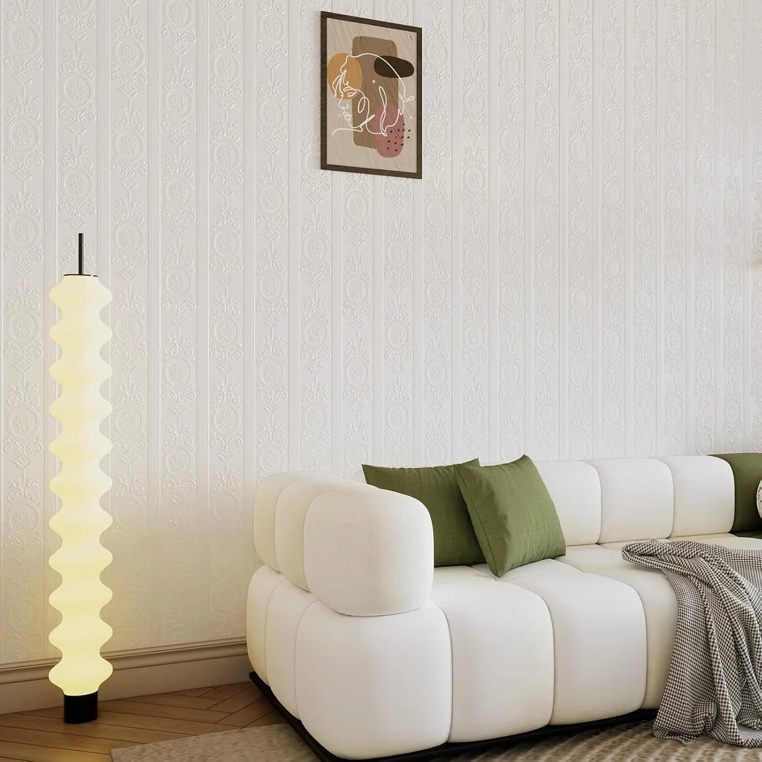 3D Green Embossed Peel and Stick Wallpaper Damask Textured Self Adhesive Wallpaper Modern Floral  Contact Paper for Living Room