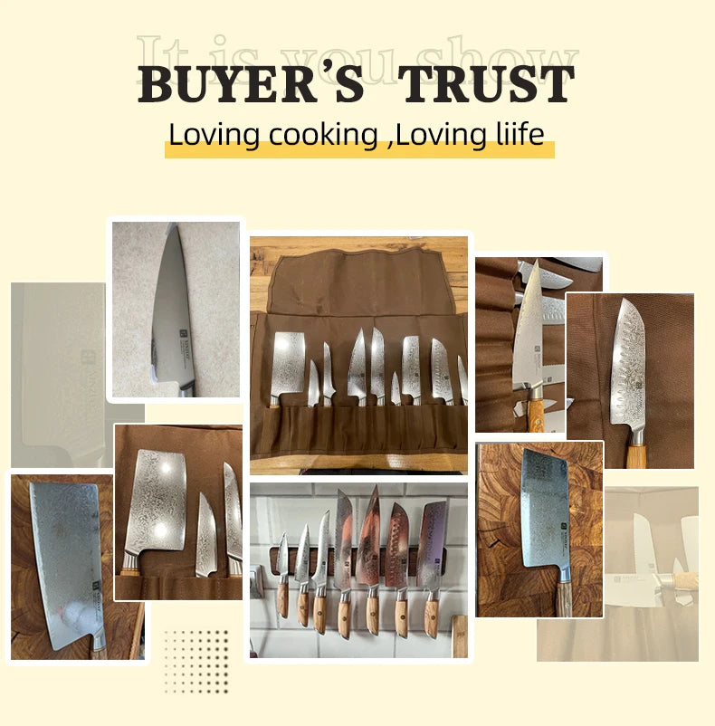 XINZUO 1-8pcs Kitchen Knife Set 73 Layers Custom Damascus Steel 15°±1 Per Side Steel Blade with Olive Wood Handle - Daisan Mart