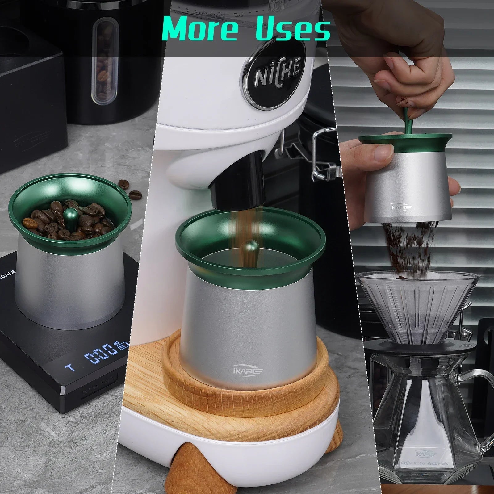 IKAPE Coffee Blind Shaker, Espresso Powder Receiver Cup, Coffee Powder Receiver Container Fits 51/54/58mm Portafilters, Silver