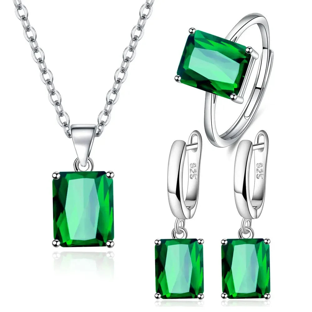 925 Silver Jewelry Set Elegant Rectangle Zircon