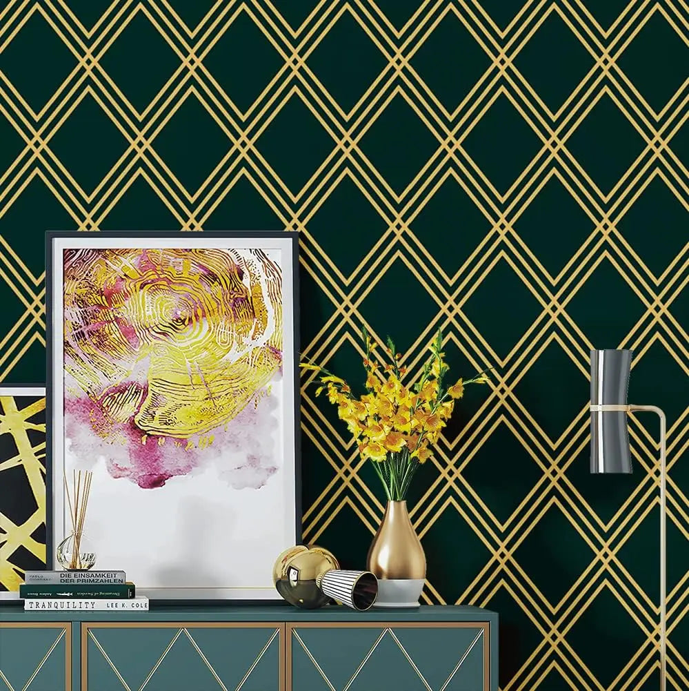 Giấy dán tường họa tiết kim cương xanh dán dễ dàng