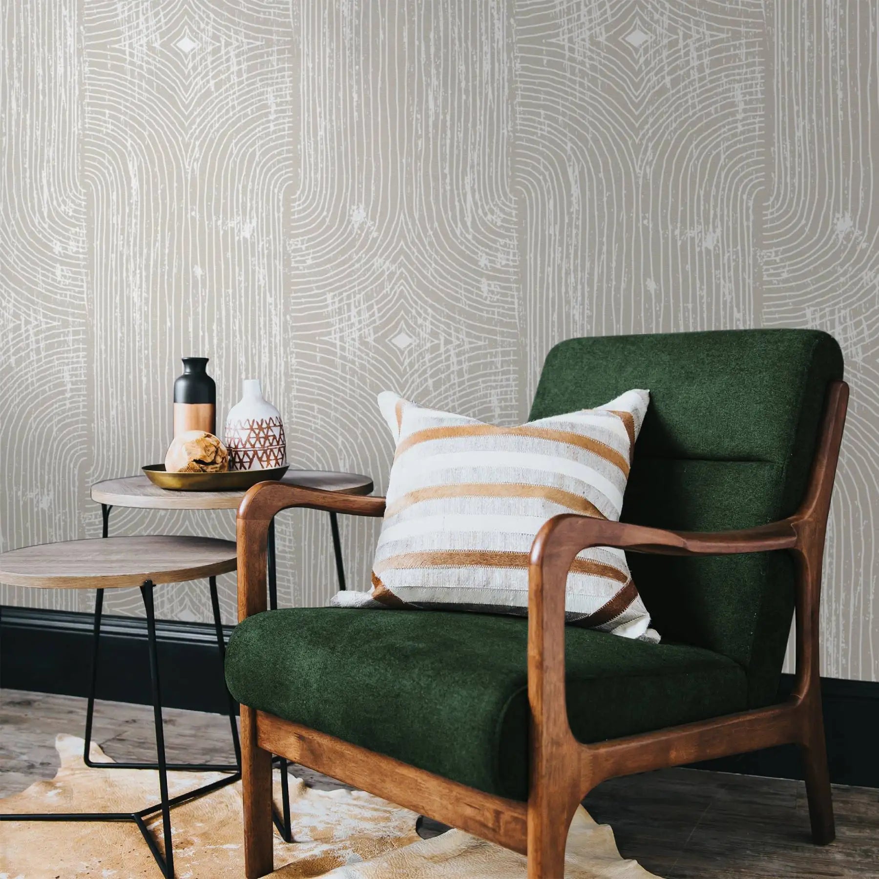 Boho Dark Grey Peel and Stick Wallpaper Geometric Arches Contact Paper Removable Wall Paper for Kitchen Walls Cabinet Drawer