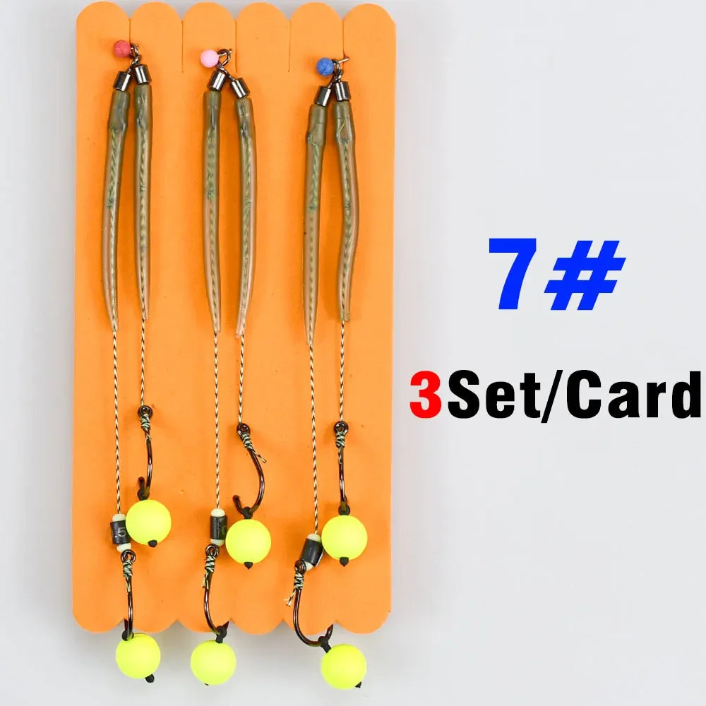 MNFT 3Sets Carp Fishing Rigs with Ready-Made Hair Hooks Size 3#-10# Pesca Hook Fishing Lure Tackle for Carp Fishing