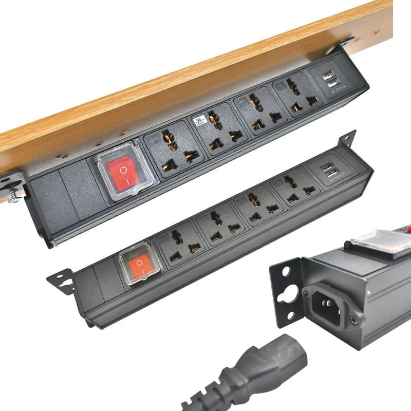 Ổ Cắm Tủ PDU Hợp Kim Nhôm 2USB, Công Tắc Đôi 1-9AC - Daisan Mart