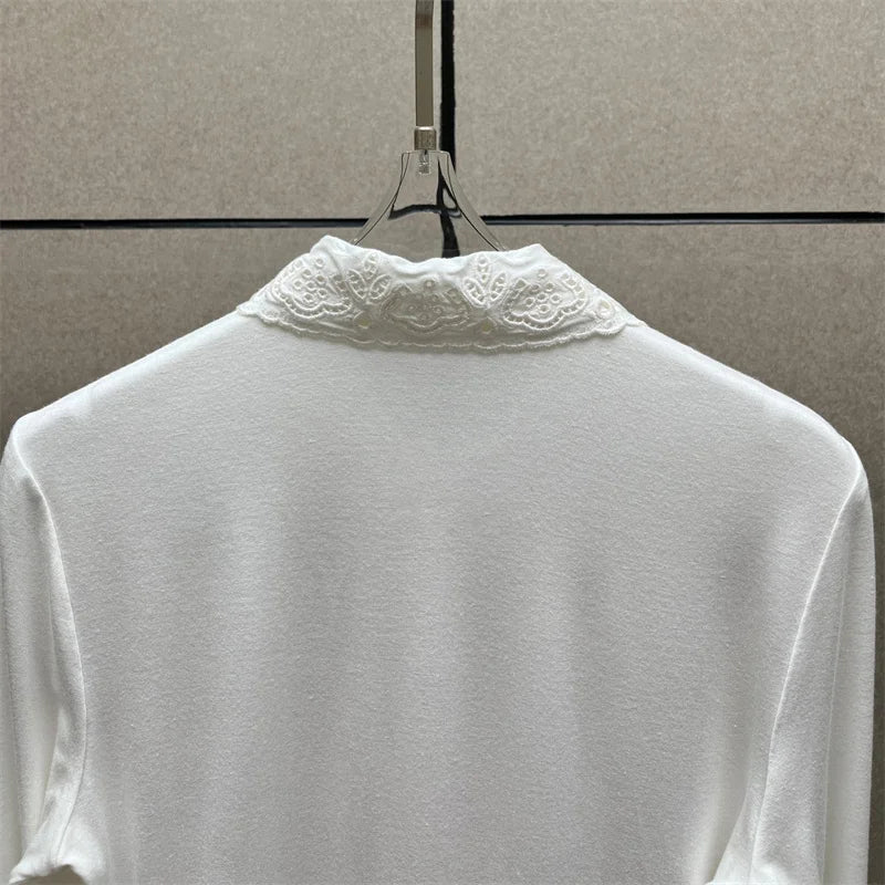 Women's bodysuit New elastic slim fit lapel long sleeved top for autumn 2025 floral embroidery women's corset y2k women's bodys