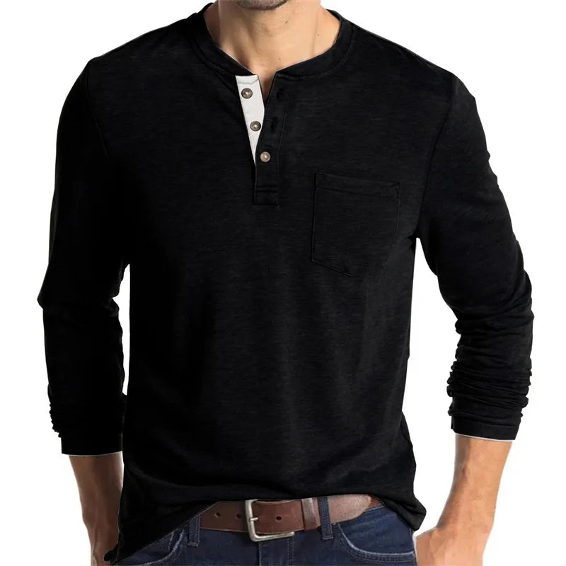 Men's Fashionable Elastic Round Neck Long Sleeve T-Shirt