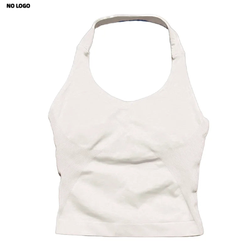 No Logo Women Halter Top Longline Strappy Tank Padded Yoga Clothing Fitness Running Activewear Gym Workout Tops - Daisan Mart