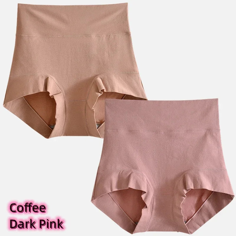 Women's cotton high-waisted, stretchy, belly-hugging panties, 2 pieces