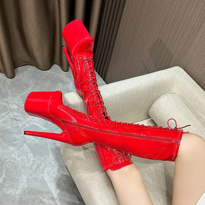 Sexy Red Boots 20CM Thick Sole - Sexy Catwalk Shoes