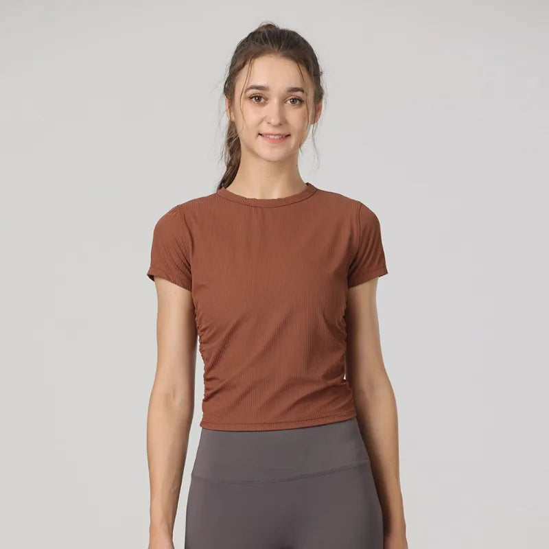 Áo Tập Yoga Nữ Ngắn Tay Co Giãn Thoáng Khí Năng Động - Daisan Mart