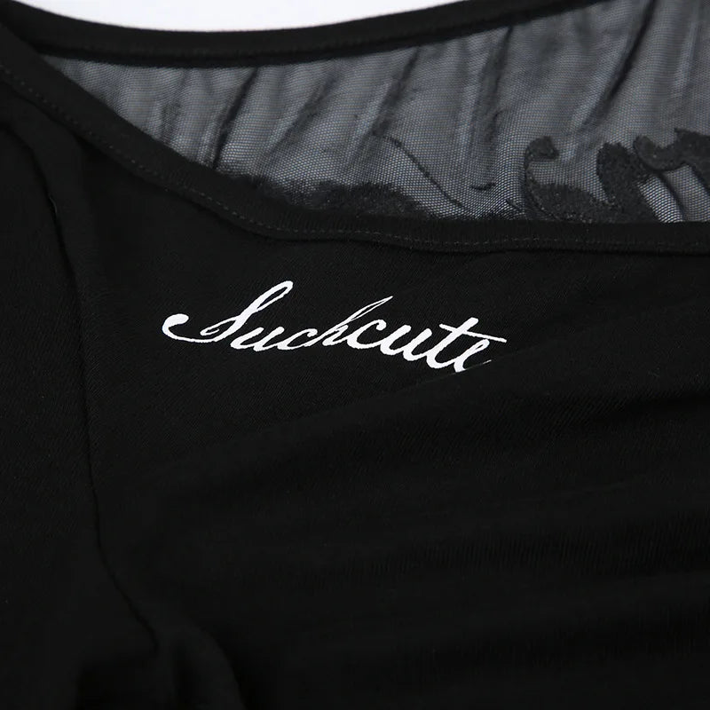 Goth Dark Mall Gothic Mesh See Through Butterfly Print Skinny Bodysuits Sexy Backless V-neck Overalls Y2K Grunge Street Bodysuit