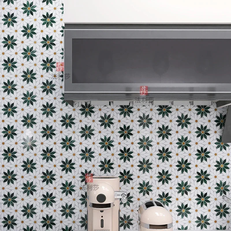 Building materials marble white-green stone mosaic sunflower toilet balcony residential hotel floor decoration background wall - Daisan Mart