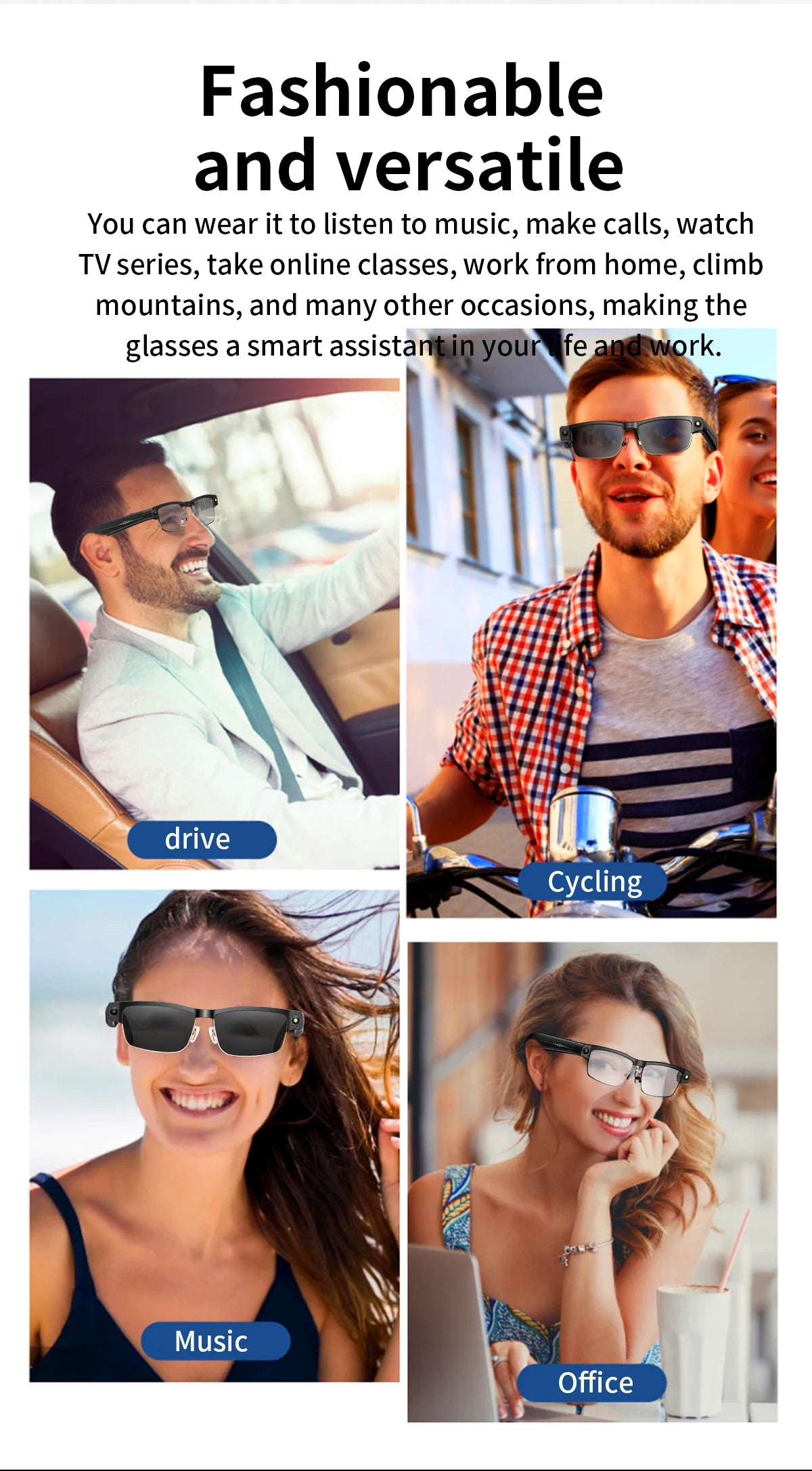 Sunglasses Smart Glasses 8 Million Pixels Recording Videos AI Photo Recognition Answer Translation 270mAh Bluetooth Glasses New