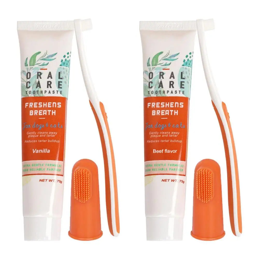 Beef Cat Toothbrush and Toothpaste Set for Teeth Cleaning Vanilla Toothpaste Finger Toothbrush Tongue Cleaning Pet Accessories - Daisan Mart