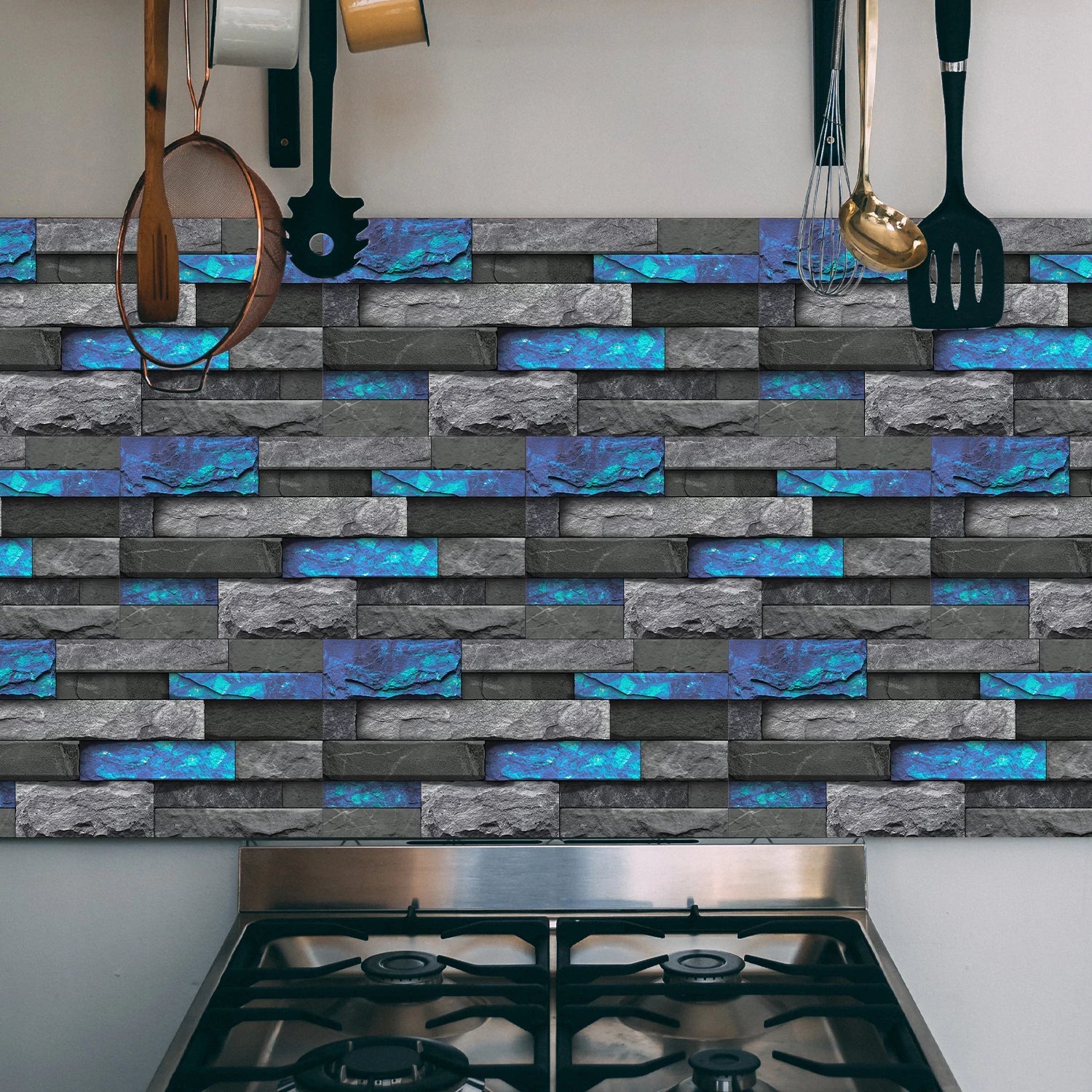 6Pcs 3D Self-Adhesive Wall Sticker 30x15cm Oil Proof Waterproof Brick Stone Imitation Brick Tile Stone Particle Wallpaper Decals