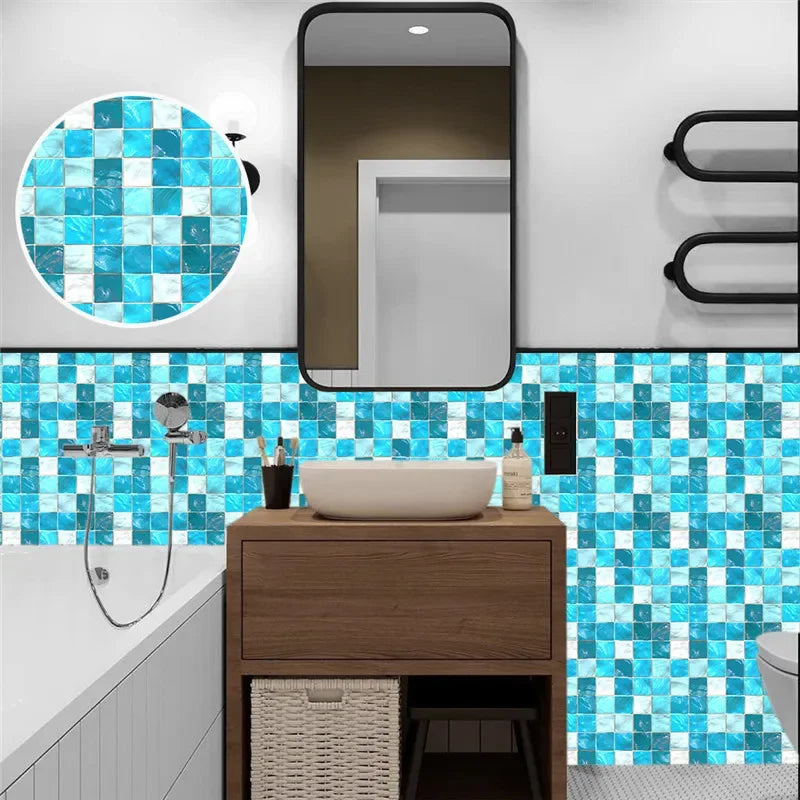 10pcs/set Marble Mosaic Tiles Wall Sticker Transfers Flat Covers for Kitchen Bathroom Stitching Stickers Self-adhesive Removable